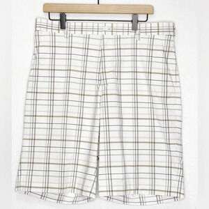 Nike Golf Dri-Fit White Tan Plaid Shorts Performance Sz 34 Stretch 388782-100